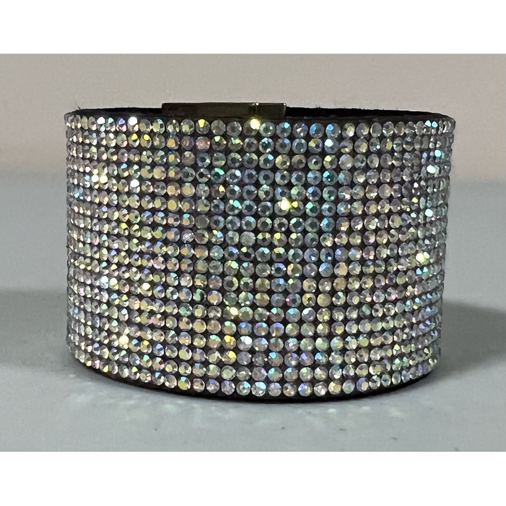Silver Stacked Iridescent Diamond Diamonds Cuff B… - image 1